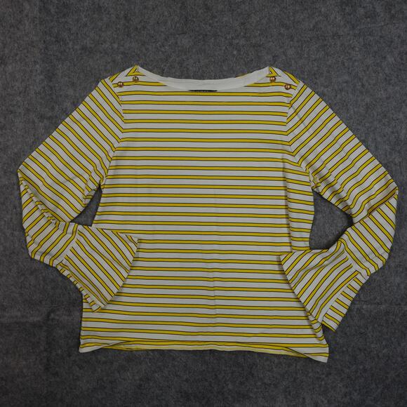Ralph Lauren Top Womens Large Striped Long Bell Sleeve Gold Button Preppy Boat - Picture 1 of 11